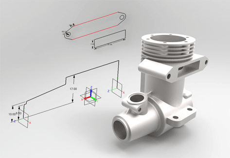 Casting of single cylinder engine with drawing in the background