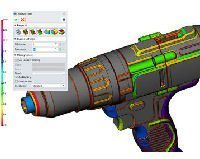CADbro Drill analysis A pistol drill with components highlighted in colours and a chart