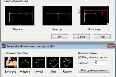 Detect dimension overlap Dialog showing options for dimension overlap correction