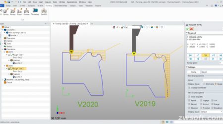 2020 mfg news link Screen with side by side comparison of two turned tool paths