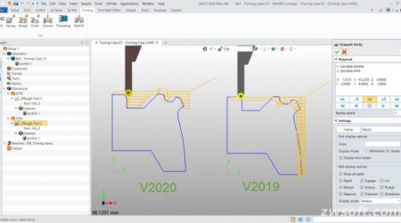 Screen with side by side comparison of two turned tool paths