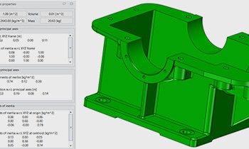 CADbro analysis of a casting showing mass property results