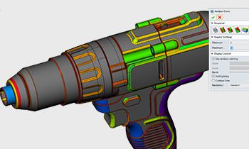 CADbro analysis options CADbro analysis of a pistol drill showing multi coloured display