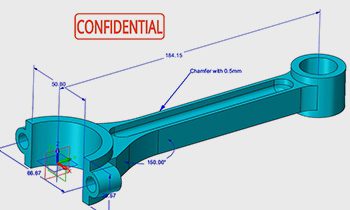 CADbro annotate options Model of a crankshaft with 3D dimensions shown