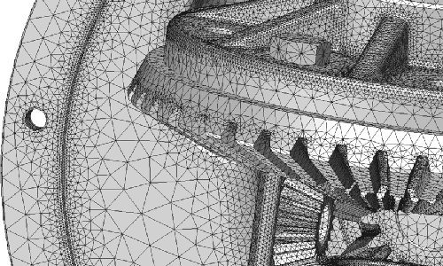 High Quality Meshing Close up of rack and pinion gears with FEA mesh