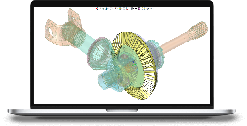 Computer screen with rack and pinion being tested with FEA